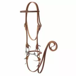 Weaver Leather Brow-band Bridle with Double Cheek Buckles, 7 ft. Chicago Screw Reins and Snaffle Bit, 5/8 in. Leather, 20-0361