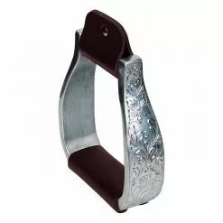 Weaver Leather Aluminum Stirrups with an Engraved Band, Visalia, 3 in. Neck, 1-1/2 in. Tread, 5 in. W x 5 in. H, 30-3050
