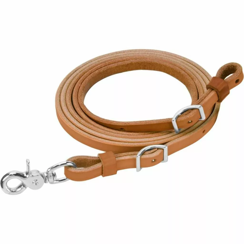 Weaver Leather Horizons Flat Roper Rein, Scissor Snap and Conway Adjustments, 1/2 in. x 8 ft., 50-1683-GB-8 1 Weaver Leather Horizons Flat Roper Rein, Scissor Snap and Conway Adjustments, 1/2 in. x 8 ft., 50-1683-GB-8