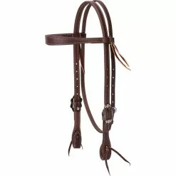 Weaver Leather Working Tack Slim Cowboy Browband Headstall with Buffed Brown Iron Hardware, 10-0598