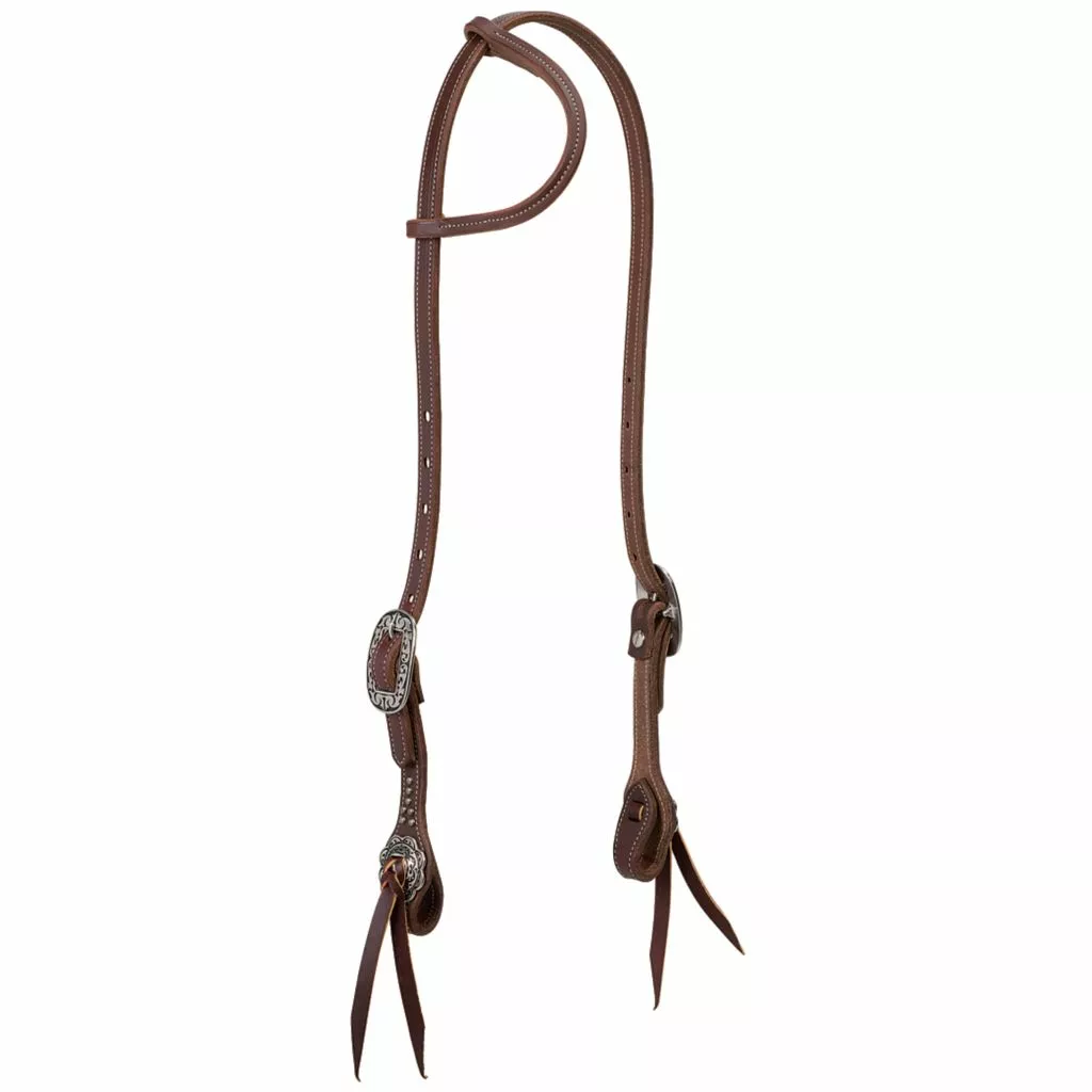 Weaver Leather Working Tack Sliding Ear Headstall with Floral Hardware, 10-0642 1 Weaver Leather Working Tack Sliding Ear Headstall with Floral Hardware, 10-0642
