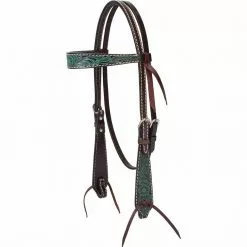 Weaver Leather 5/8 in. Turquoise Cross Floral-Carved Browband Headstall, 45-0142