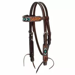 Weaver Leather Pony Browband Headstall with Cross Turquoise Beading, 5/8 in., 45-0149