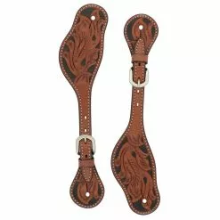 Weaver Leather Spur Straps with Carved Turquoise Cross Floral, 45-0420