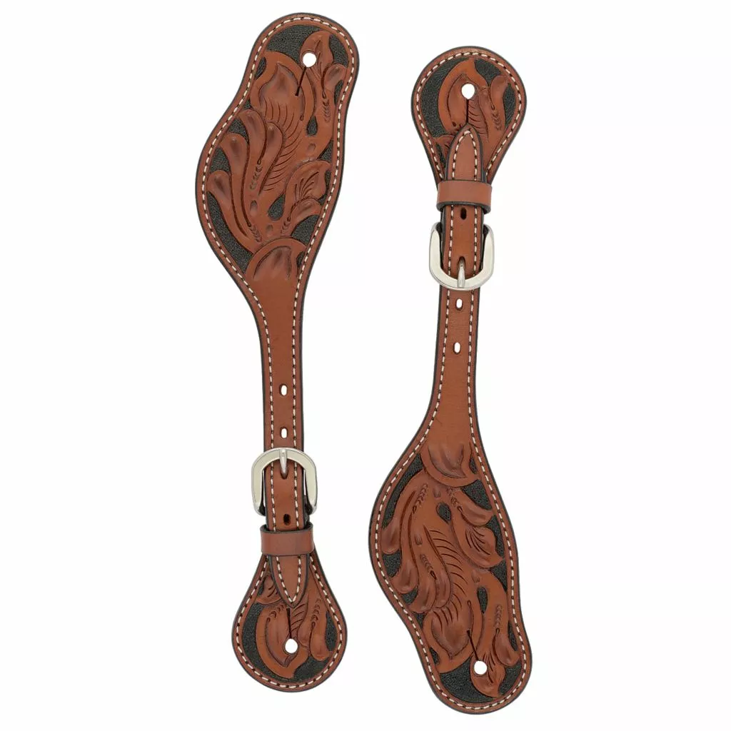 Weaver Leather Spur Straps with Carved Turquoise Cross Floral, 45-0420 1 Weaver Leather Spur Straps with Carved Turquoise Cross Floral, 45-0420