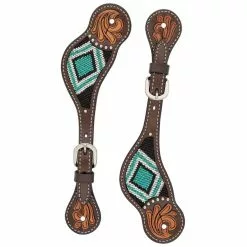 Weaver Leather Spur Straps Beaded with Cross Turquoise, 45-0426