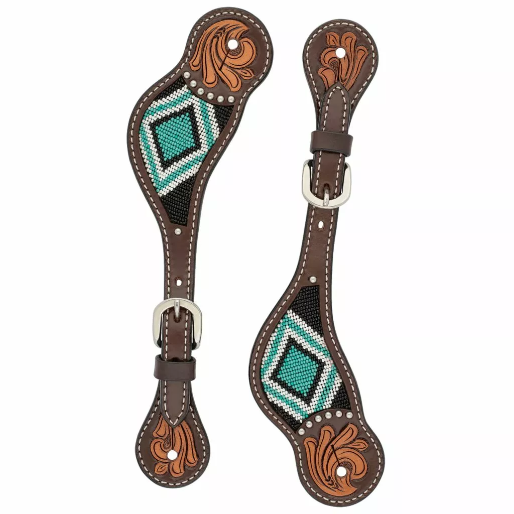 Weaver Leather Spur Straps Beaded with Cross Turquoise, 45-0426 1 Weaver Leather Spur Straps Beaded with Cross Turquoise, 45-0426