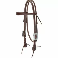 Weaver Leather Working Tack Slim Browband Headstall, Scalloped Hardware, Golden Chestnut, 10-0592